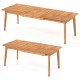 Extendable 71-94 inch patio dining table in slatted teak wood, seats 6-8, ideal for backyard or garden use.