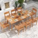 Extendable 71-94 inch teak wood dining table for 6-8 people, featuring slatted design and sturdy legs, ideal for.
