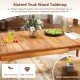 Slatted teak wood tabletop dining table, extendable for 6-8 people, perfect for backyard or garden use.