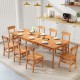 Patio dining table with slatted teak wood, seating for 6-8, showcasing sturdy triangle corners and water-based finish.