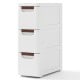 Narrow 3-drawer rolling organizer unit in white, made of waterproof PP material, ideal for small spaces and easy access.