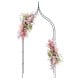 Decorative metal garden arch with pink floral arrangements, perfect for weddings and outdoor party decorations.