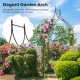 Decorative metal garden arch with pointed arches, ideal for weddings and outdoor parties, featuring sturdy construction.