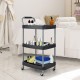 3-layer mobile rolling cart in black with sturdy metal pipes, ideal for organizing tools and beauty products in salons.