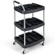 3-layer mobile rolling cart in black with sturdy metal pipes and PP shelves, ideal for tool organization and easy.