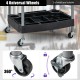 Detail of the 360° universal wheels on the black 3-layer detailing tool utility cart, featuring two lockable wheels.