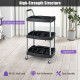 3-layer mobile rolling cart in black with sturdy PP shelves, lockable wheels, and easy assembly for efficient tool.