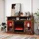 Rustic brown TV stand with electric fireplace, RGB LED lights, and remote control, perfect for TVs up to 40 inches.