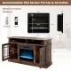 TV stand with electric fireplace in rustic brown, featuring RGB LED lights, remote control, and storage for TVs up to.