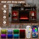 Rustic brown TV stand with electric fireplace and RGB LED strip lights, remote control, for TVs up to 40 inches.