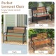 50-inch outdoor garden bench with flag pattern backrest and rustic wood grain finish, ideal for deck or porch.