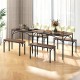 3-piece dining table set featuring a brown MDF tabletop and black metal frame, perfect for family dining in small.