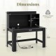 Modern black computer desk with hutch, featuring 3 storage shelves and built-in charging station for efficient.