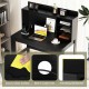 Modern black computer desk with hutch, featuring a built-in cable hole and easy-to-clean surface for efficient.