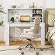 Modern computer desk with hutch and storage shelves in white, featuring a laptop compartment and built-in charging.