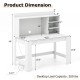 Modern white computer desk with hutch, featuring 3 storage shelves and a 23.5" wide desktop for efficient workspace.