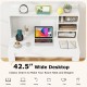 Modern computer desk with hutch and storage shelves, featuring a 42.5" wide white desktop for organized workspace.