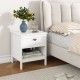 White 2-tier wood nightstand with drawer and open shelf, perfect for bedroom storage and modern decor.