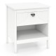 White 2-tier wood nightstand featuring a drawer and open shelf, ideal for bedroom storage and small spaces.