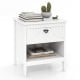 White 2-tier wood nightstand with drawer and open shelf, perfect for bedroom storage and small spaces.