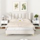 White 2-tier wood nightstand with drawer and open shelf, featuring modern design and anti-toppling device for stability.
