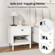 2-tier white wood nightstand with drawer and open shelf, featuring an anti-toppling device for added stability in.