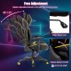Ergonomic gaming chair showcasing stepless adjustable backrest and height lever for personalized seating comfort.