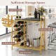 Freestanding golden wine rack with 21 bottle holders, 2-row glass holders, and large countertop for elegant storage.