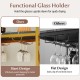 Freestanding wine rack with a golden finish, featuring slant glass holders for 6 glasses and 21 bottle capacity.