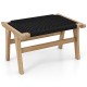 Teak wooden footstool with handwoven cordage, featuring smooth edges for indoor and outdoor use.