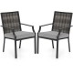Stackable patio wicker chairs set of 2 with grey removable cushions and durable PE rattan backrest for outdoor comfort.