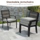 Stackable rattan armchairs with grey removable cushions, featuring a durable PE rattan backrest for outdoor comfort.