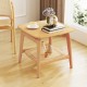 Boho bamboo sofa side table with faux rattan shelf, featuring a natural finish and elegant curved design for stylish.