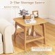 Boho bamboo sofa side table with faux rattan storage shelf, featuring a spacious tabletop and bottom shelf for.