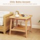 Boho bamboo side table with faux rattan shelf, featuring a curved design and 2-tier storage for living rooms or.