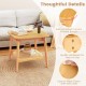 Boho bamboo sofa side table with faux rattan shelf, featuring rounded corners and easy-to-clean surface for stylish.