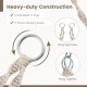 Close-up of the heavy-duty metal O-ring and 8-strand hanging ropes of the hand-woven rope hanging chair in beige.