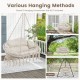 Hand-woven rope hanging chair in beige with thick cushion, showcasing various hanging methods for versatile.