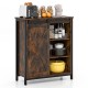 Rustic brown 32-inch farmhouse sideboard buffet cabinet with adjustable shelves and a stylish sliding barn door for.