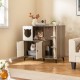Cat litter box enclosure with sisal scratching posts, featuring a play area and private potty space for indoor cats.
