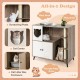 Cat litter box enclosure with scratching posts, play area, and private potty space, designed for indoor cats.