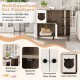 Cat litter box enclosure with a spacious tabletop, sisal scratching posts, and a cute cat-shaped hole for indoor use.