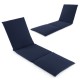 Navy folding chaise lounge cushion shown from a side angle, featuring soft fabric and fixing straps for outdoor use.