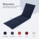 Navy blue tri-fold outdoor chaise lounge cushion with fixing straps for comfortable patio seating and easy storage.