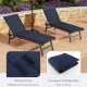 Navy outdoor chaise lounge cushion with fixing straps, tri-fold design for versatile reclining, ideal for patio.