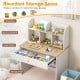 Kids wooden study desk with hutch and drawer, featuring diverse storage options for children's belongings and safety.