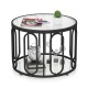 Round coffee table with reeded tempered glass top and black oval swivel brackets, featuring 2-tier storage for a tidy.