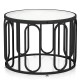 24-inch round coffee table with reeded tempered glass top and black oval swivel brackets for stylish living room.