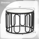 Round coffee table with reeded tempered glass top, black metal frame, 24" diameter, 17.5" height, ideal for living room.