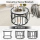 24-inch round coffee table with reeded tempered glass top and black oval swivel brackets, perfect for stylish living.